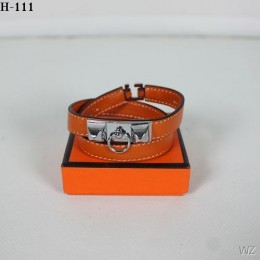Hermes Orange Rivale Double Wrap Bracelet In Silver